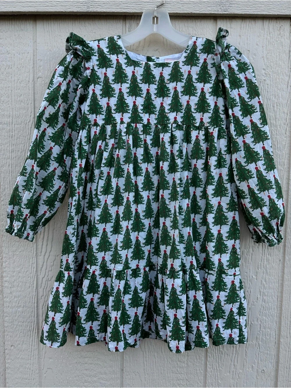 Girls Green Christmas Tree Print Dress -